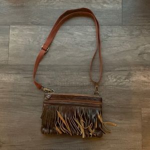 Brown fringed leather purse